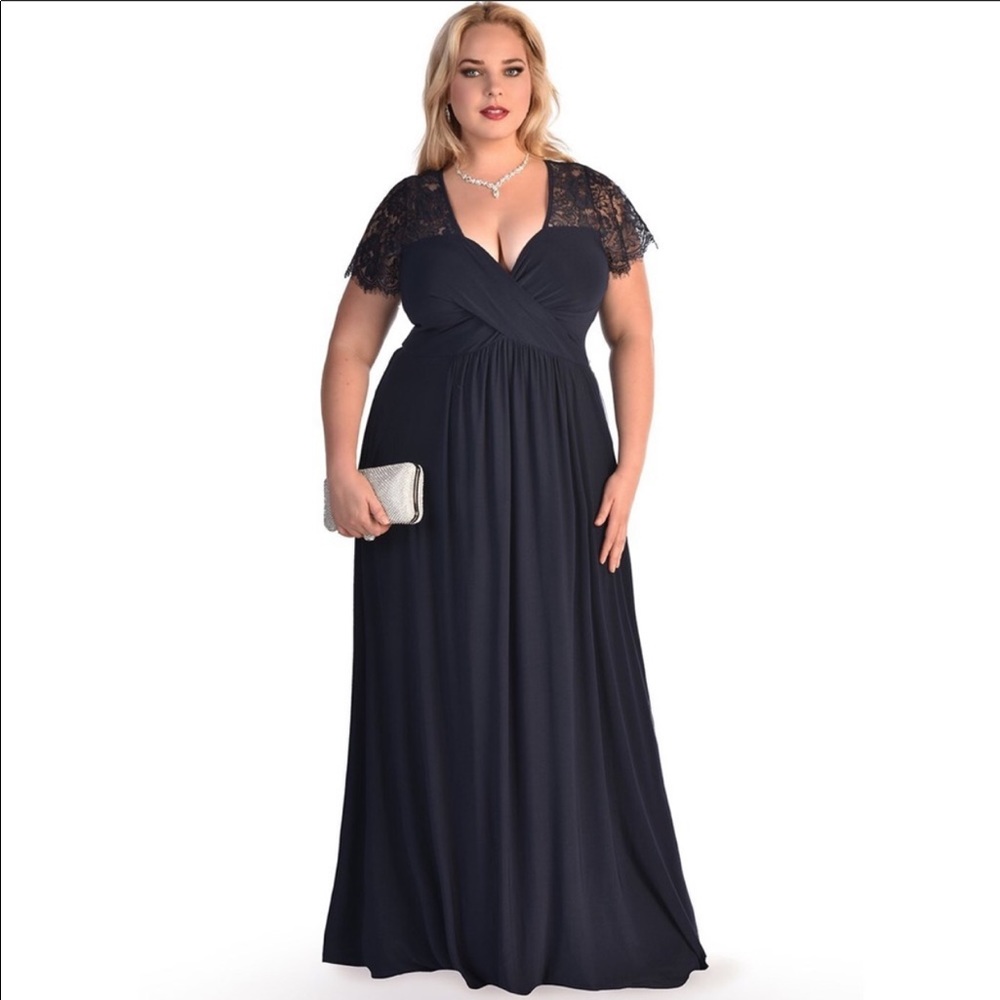 NWT IGIGI Monica Full Length Gown Dress Navy Blue Plus Sz 14/16